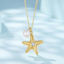 925 Sterling Silver Necklace with Gold Plating, 40+5cm, Featuring Synthetic Pearl & CZ for Women