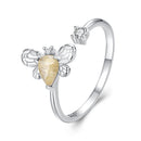 925 Sterling Silver White Gold Plated Jade Ring with CZ for Women