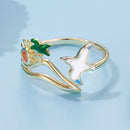 925 Sterling Silver Enamel Pavé Setting CZ Gold Plated Ring for Women