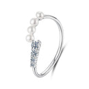 925 Sterling Silver Moissanite & Freshwater Pearl Ring, White Gold Plated, Size E for Women