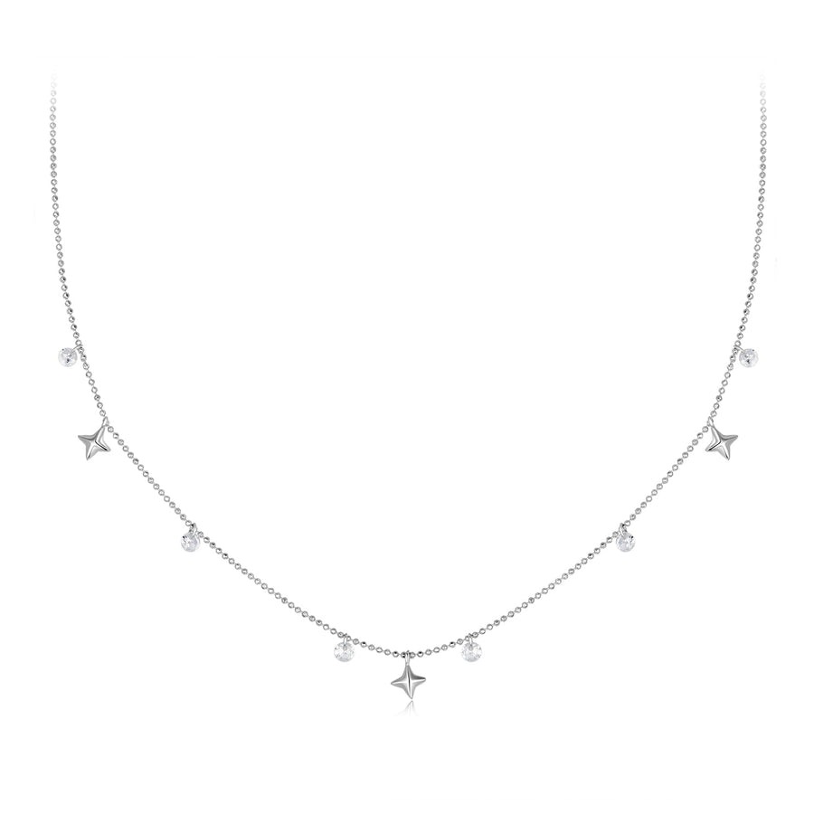 925 Sterling Silver Plated White Gold Pendant Necklace with CZ Charm for Women 38+6cm