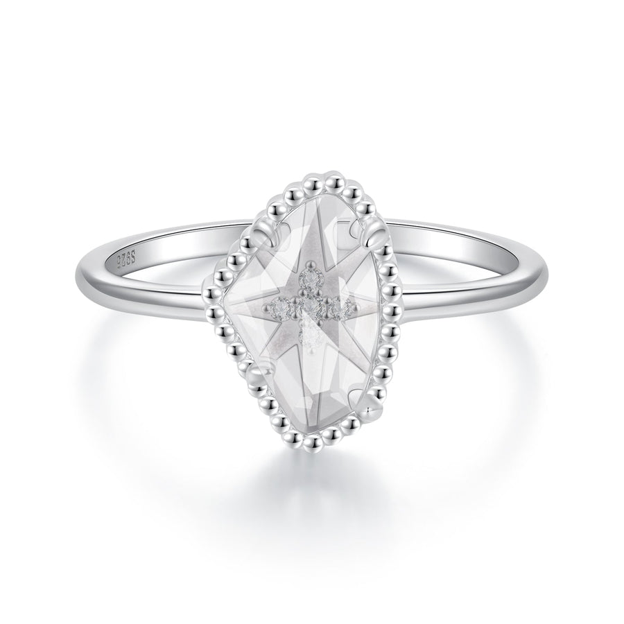 925 Sterling Silver Ring with Transparent Glass and CZ, 0.15cm Width, for Women