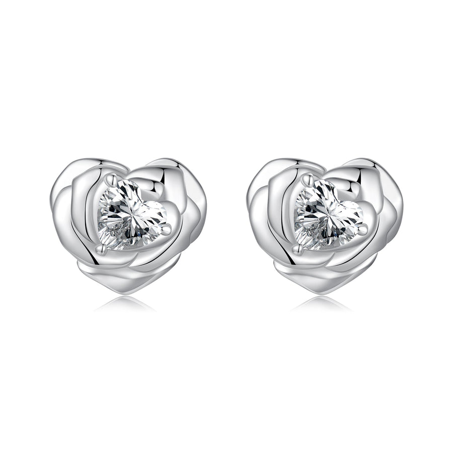 925 Sterling Silver Earrings with Pave Setting CZ and White Gold Plating