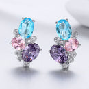 925 Sterling Silver Earrings with Transparent Glass, 1.6*1.1cm for Women