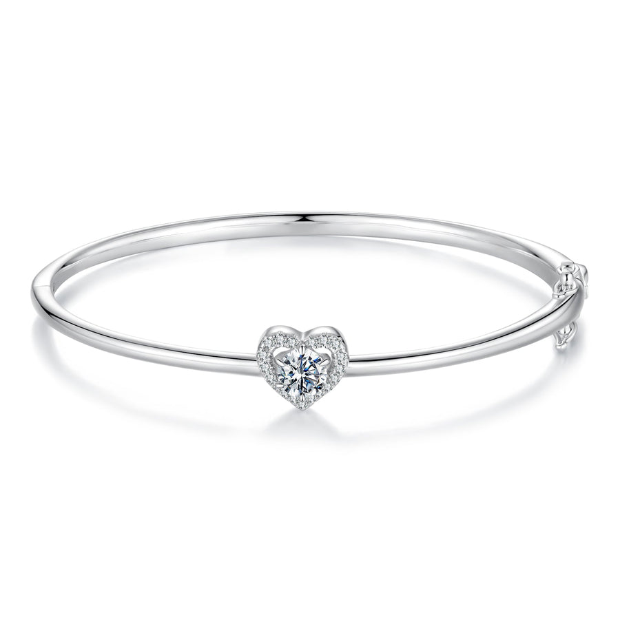 925 Sterling Silver Moissanite & CZ Bracelet Size 17 for Women