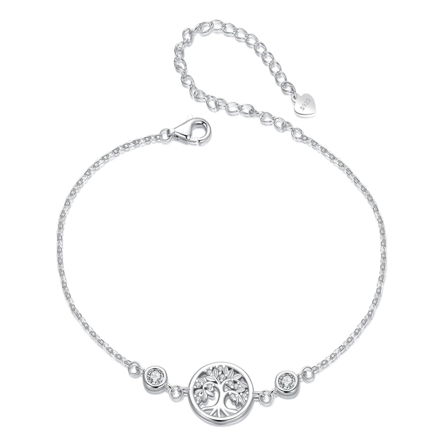 925 Sterling Silver White Gold Plated Bracelet with CZ Pendant