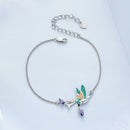 925 Sterling Silver Enamel Plated Platinum Bracelet with CZ, Adjustable Length for Women
