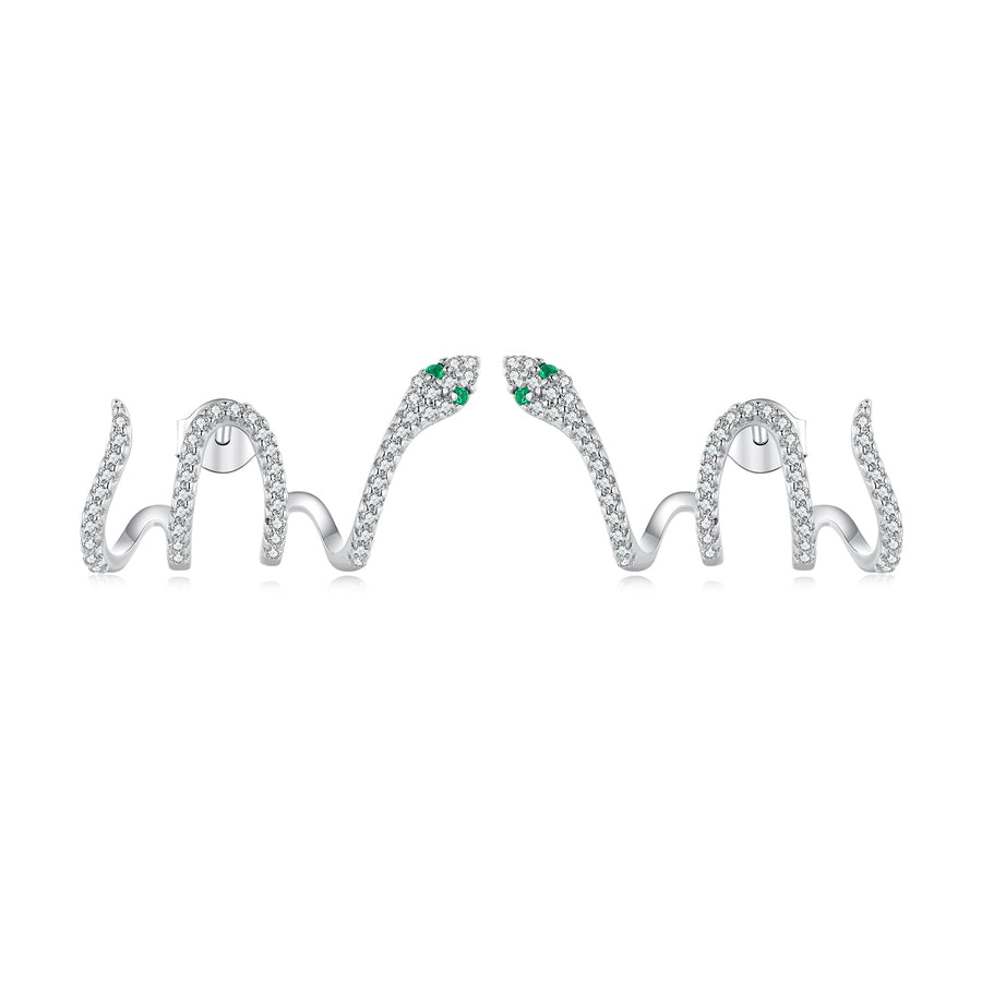 925 Sterling Silver Earrings with Plated Platinum and Pavé Setting CZ, 1.5x2.2cm for Women