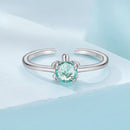 925 Sterling Silver White Gold Plated Transparent Glass Turtle Ring