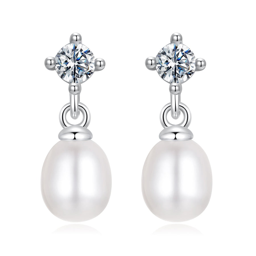 925 Sterling Silver Moissanite 0.10 Carat Earrings with Freshwater Pearl for Women