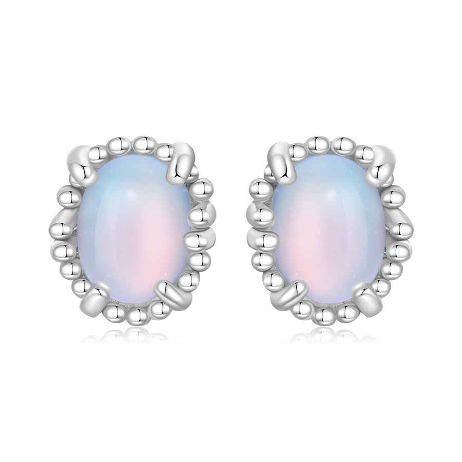 925 Sterling Silver Earrings for Women with Transparent Glass, 1.0*0.9cm