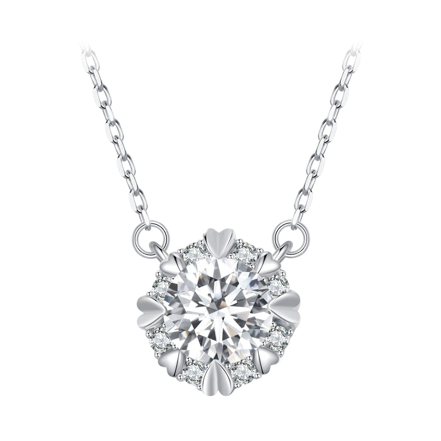 925 Sterling Silver Moissanite 1.0 Carat Necklace with Pavé Setting for Women