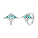 925 Sterling Silver Earrings with Transparent Glass, Enamel, White Gold Plated, 1.3x1.5cm for Women