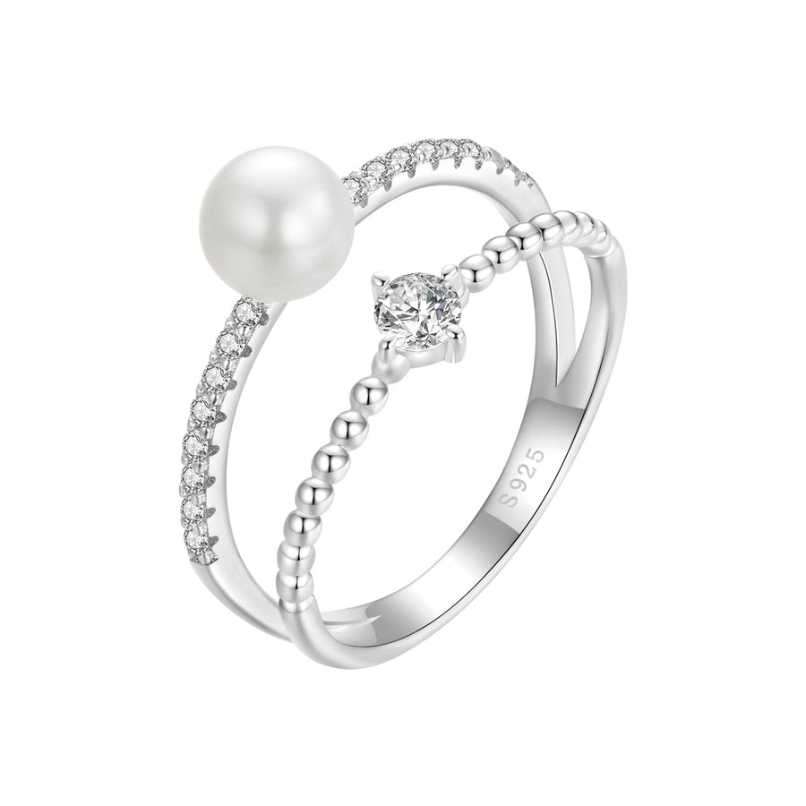 925 Sterling Silver & Moissanite Ring with Freshwater Pearl - Size 6 - Women's Jewelry