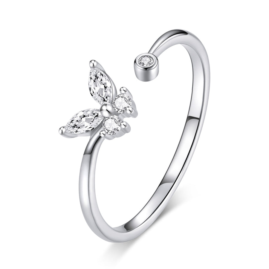 925 Sterling Silver Ring with Pavé Setting CZ, Butterfly Design, 0.6cm for Women