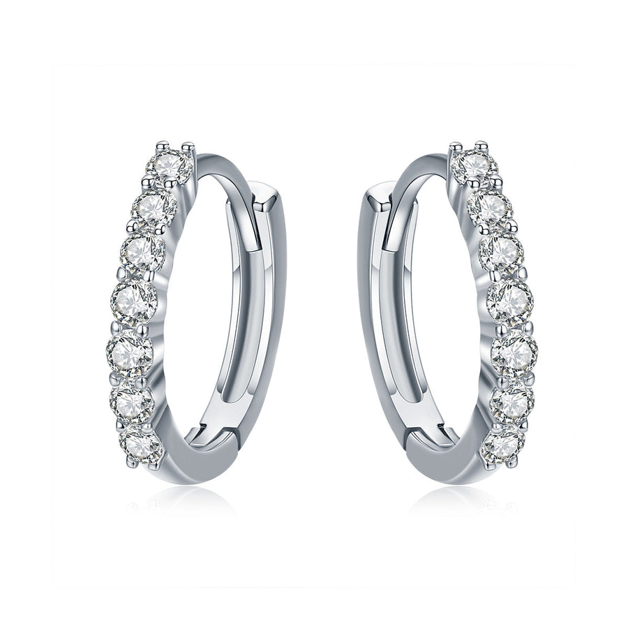 925 Sterling Silver Earrings with Pavé Setting CZ, Size 1.2*0.2cm for Women