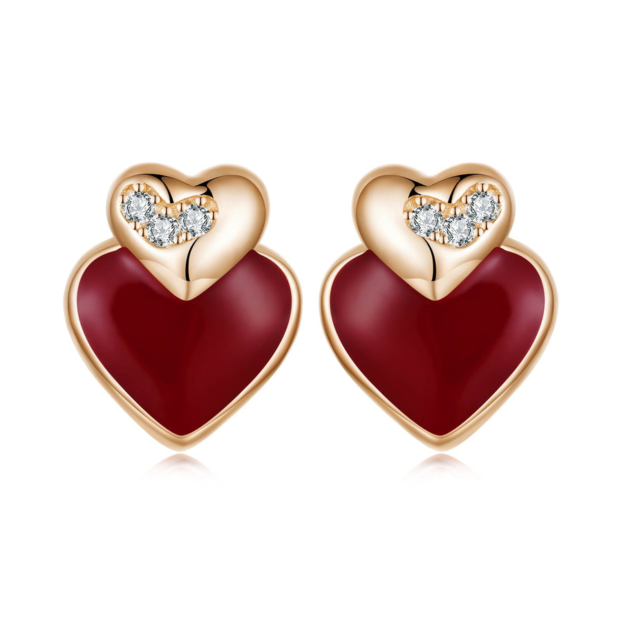 925 Sterling Silver Earrings with Enamel Finish and Pavé Setting in Rose Gold
