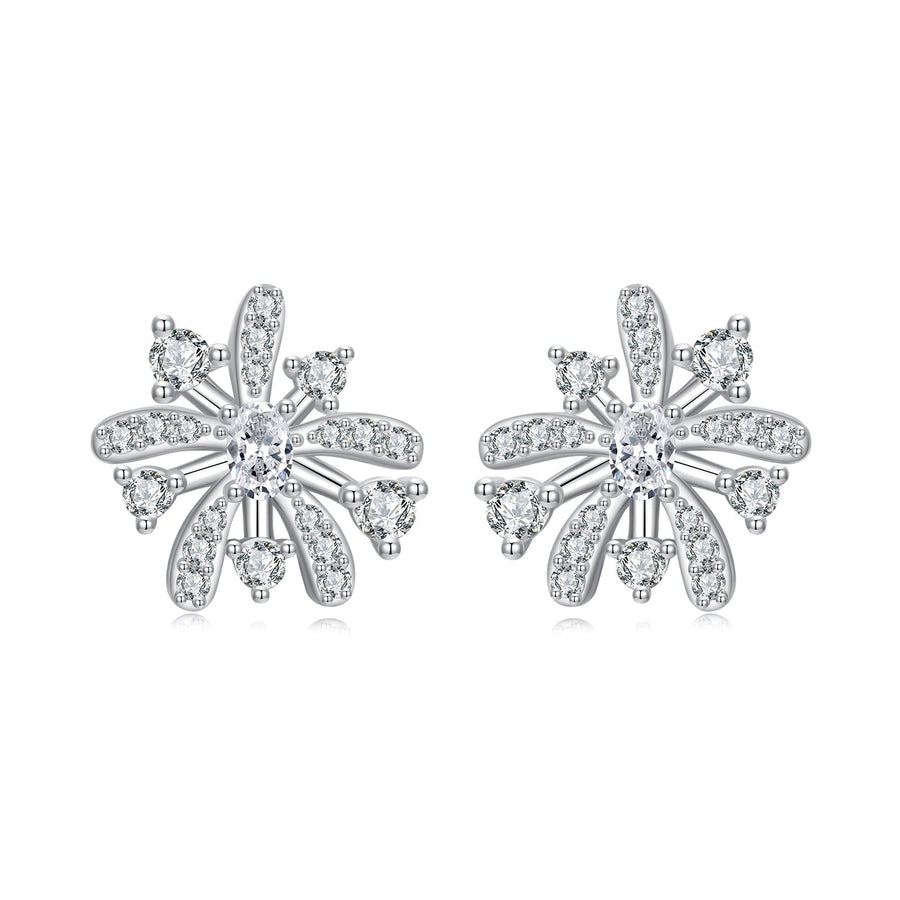 925 Sterling Silver Earrings with Pavé Set CZ in White Gold Finish, 1.1*1.0cm