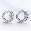 925 Sterling Silver Oxidized Pavé Setting CZ Earrings 1.1cm for Women