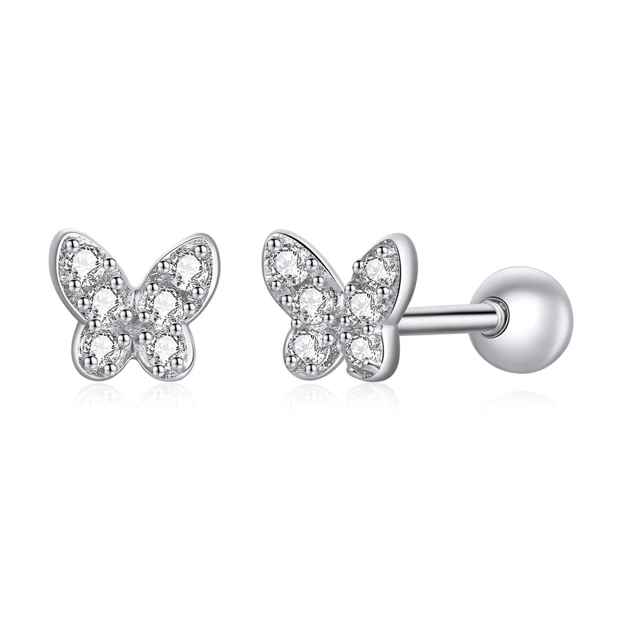 925 Sterling Silver Earrings with CZ in Pavé Setting - 0.4*0.5cm - Women