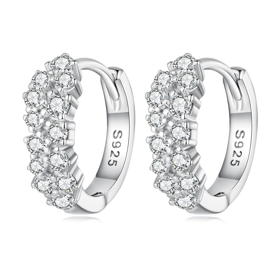 925 Sterling Silver Earrings with Pavé Setting CZ, 1.2x0.45cm, Platinum Plated for Women