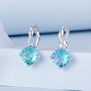 925 Sterling Silver Earrings with Transparent Glass and White Gold Plating for Women