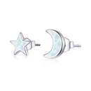 925 Sterling Silver Opal Earrings for Women - Star & Moon Design