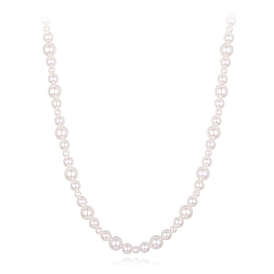 925 Sterling Silver White Gold Plated Necklace with Synthetic Pearls for Women