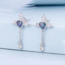925 Sterling Silver Earrings with CZ and Glass, 24x13mm for Women