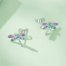 925 Sterling Silver Earrings with Pavé CZ and Transparent Glass