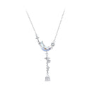 925 Sterling Silver Pendant Necklace with CZ and Transparent Glass for Women