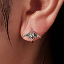 925 Sterling Silver Earrings with Transparent Glass, Enamel, White Gold Plated, 1.3x1.5cm for Women