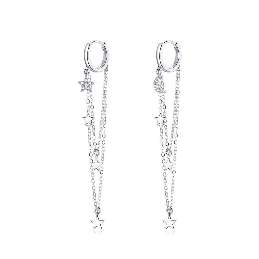 925 Sterling Silver Earrings with Plated Platinum and Pavé Setting CZ, Size 6.5cm
