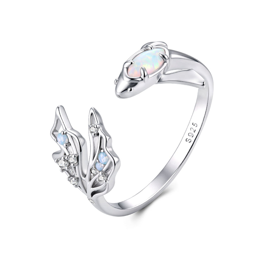 925 Sterling Silver White Gold Plated Nano Opal Ring with CZ for Women