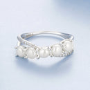 925 Sterling Silver White Gold Plated Freshwater Pearl Ring Size 6 for Women