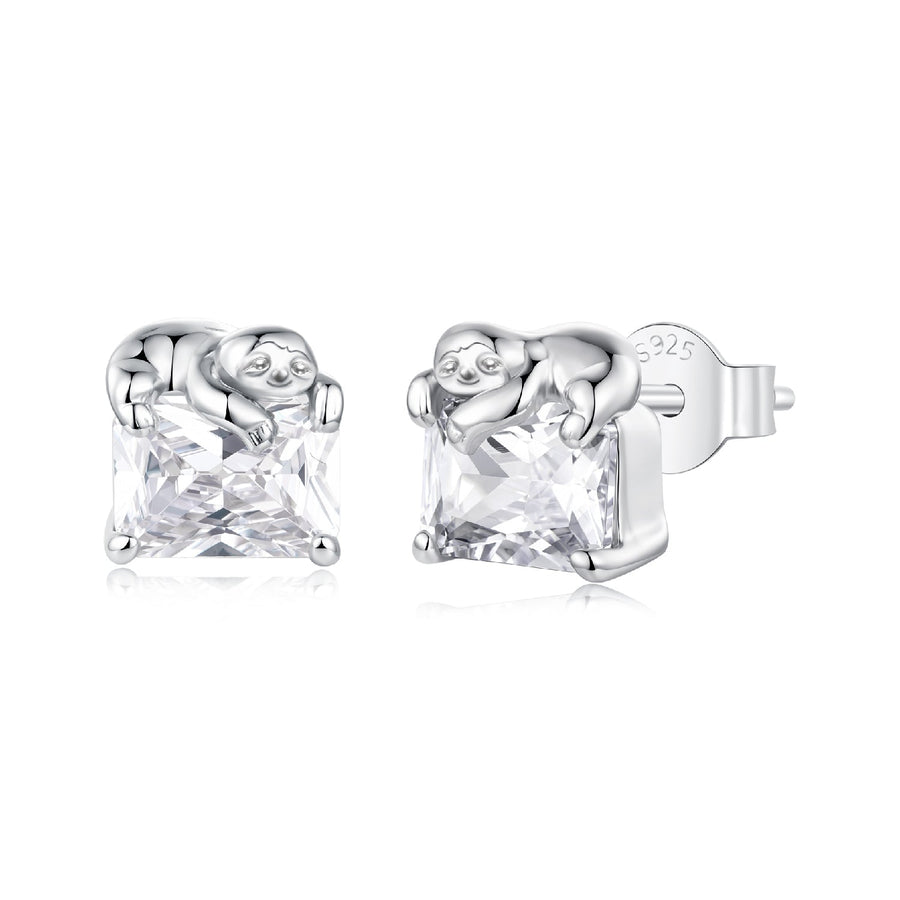 925 Sterling Silver White Gold Plated 0.7x0.7cm Pavé CZ Earrings for Women