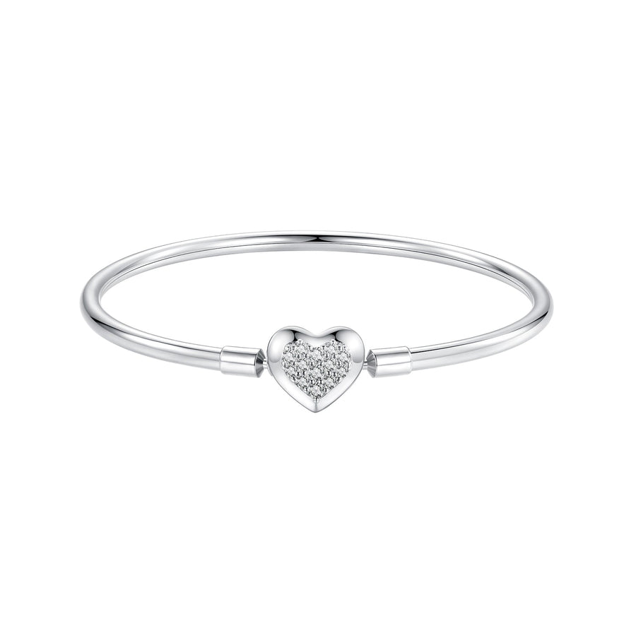 925 Sterling Silver White Gold Plated CZ Bracelet for Women - Size 17.0
