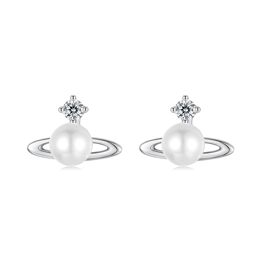 925 Sterling Silver Earrings with White Gold Plating and Shell Pearl
