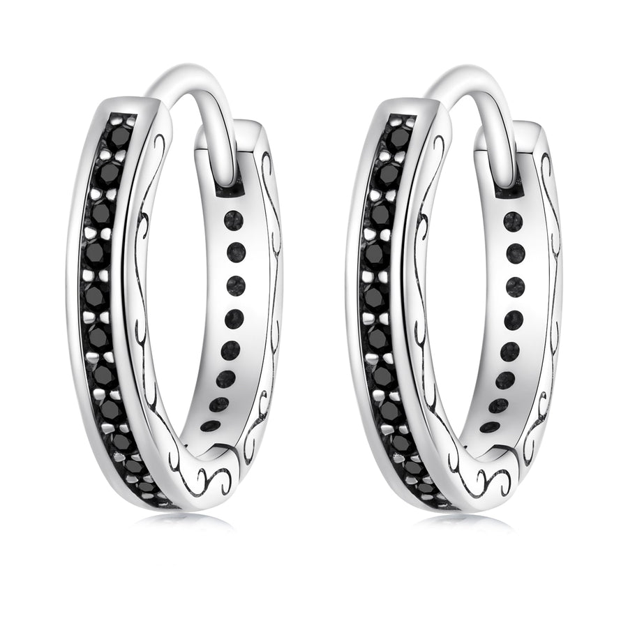 925 Sterling Silver Oxidized Pavé CZ Earrings