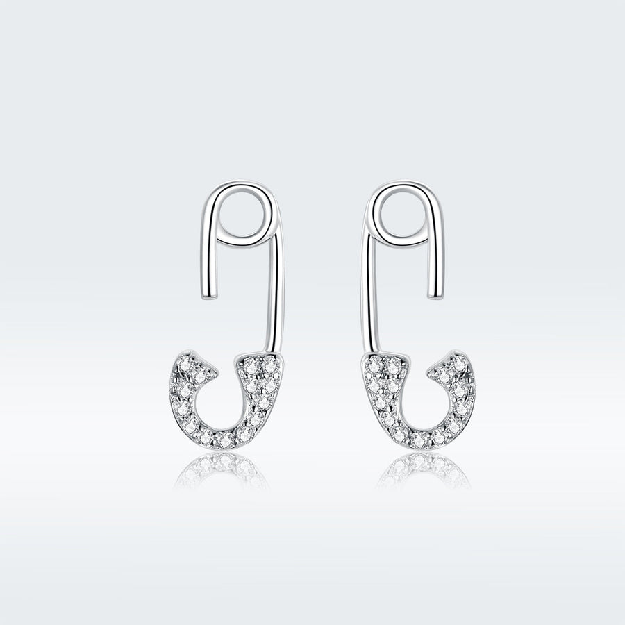 925 Sterling Silver Earrings for Women - 1.7x0.6cm, Platinum Plated with Pavé Setting CZ