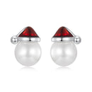 925 Sterling Silver White Gold Plated Enamel Earrings with Shell Pearl for Women