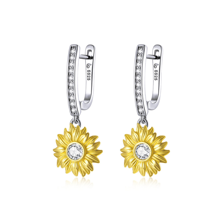 S925 Sterling Silver Plated Gold Pavé Setting CZ Earrings