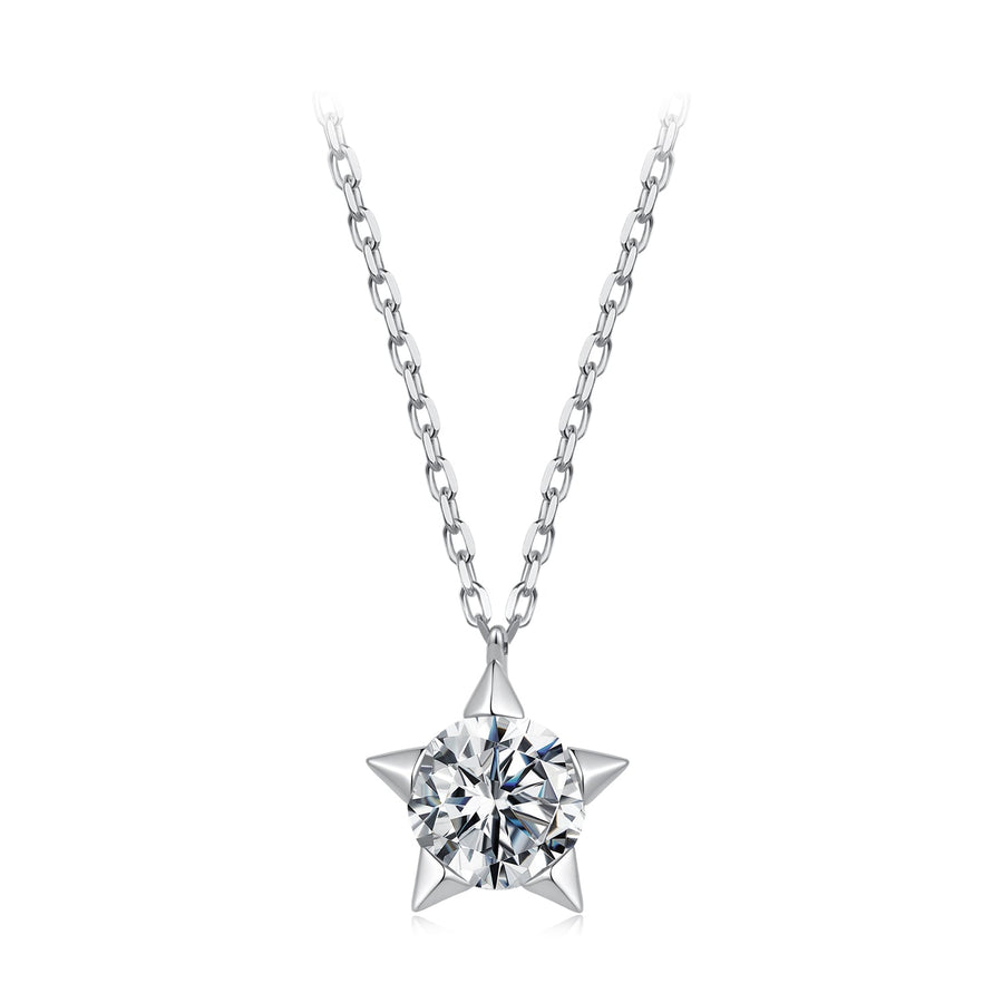 925 Sterling Silver White Gold Plated 1 Carat Moissanite 40+5cm Necklace for Women