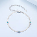 925 Sterling Silver White Gold Plated Multi-Layer Bracelet with Synthetic Turquoise