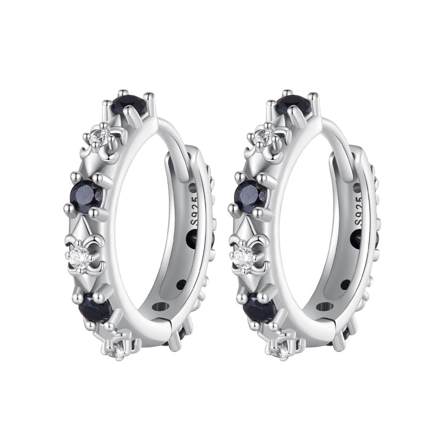 S925 Oxidized Silver Pavé CZ Earrings Size 14*2.5mm for Women