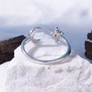 925 Sterling Silver Ring with Glass Snowflakes and Moon for Women