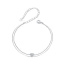 925 Sterling Silver White Gold Plated Heart-Shaped Bracelet with CZ, Length 150+60mm