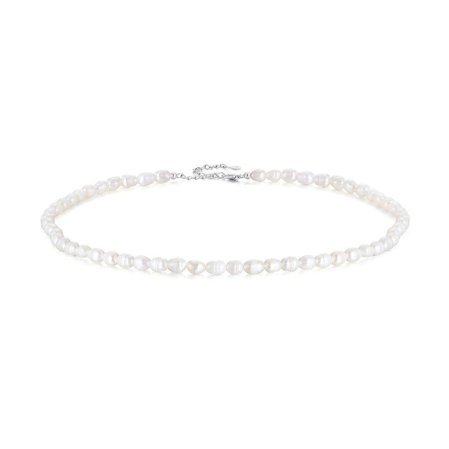 925 Sterling Silver Necklace with Natural Pearl and Platinum Plating, 38+5cm, Women