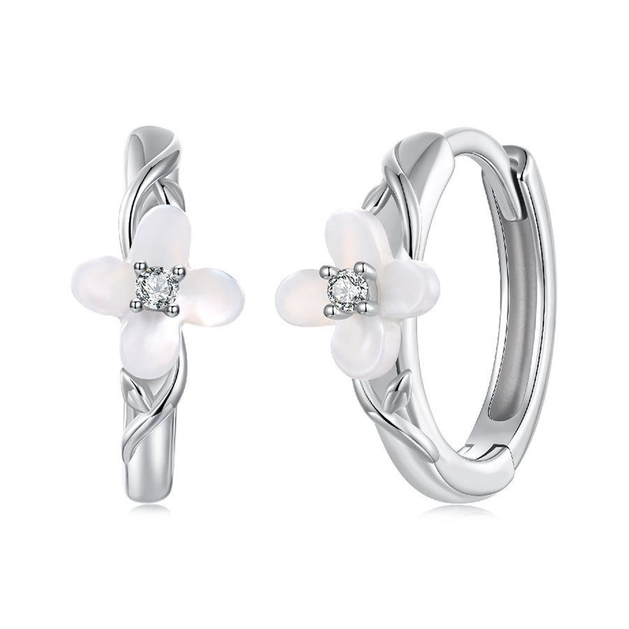 925 Sterling Silver Earrings with Pavé Setting CZ and High-Quality Nacre for Women