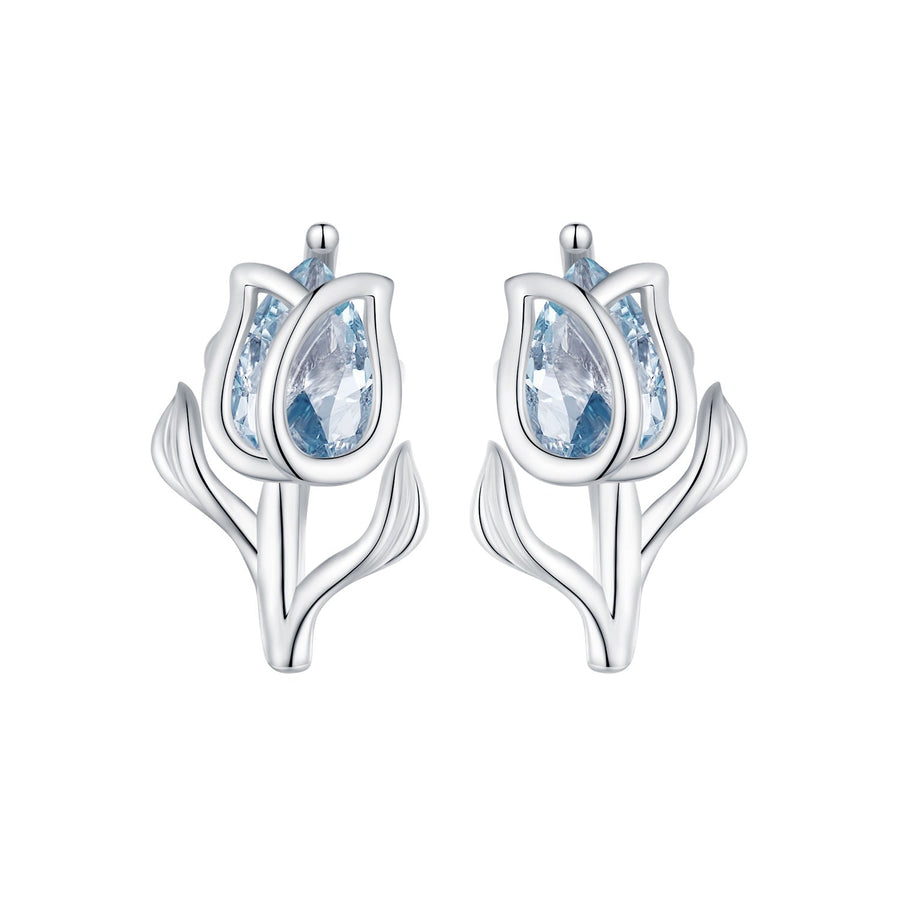 925 Sterling Silver Synthetic Spinel Earrings with Platinum Plating - 12x7mm